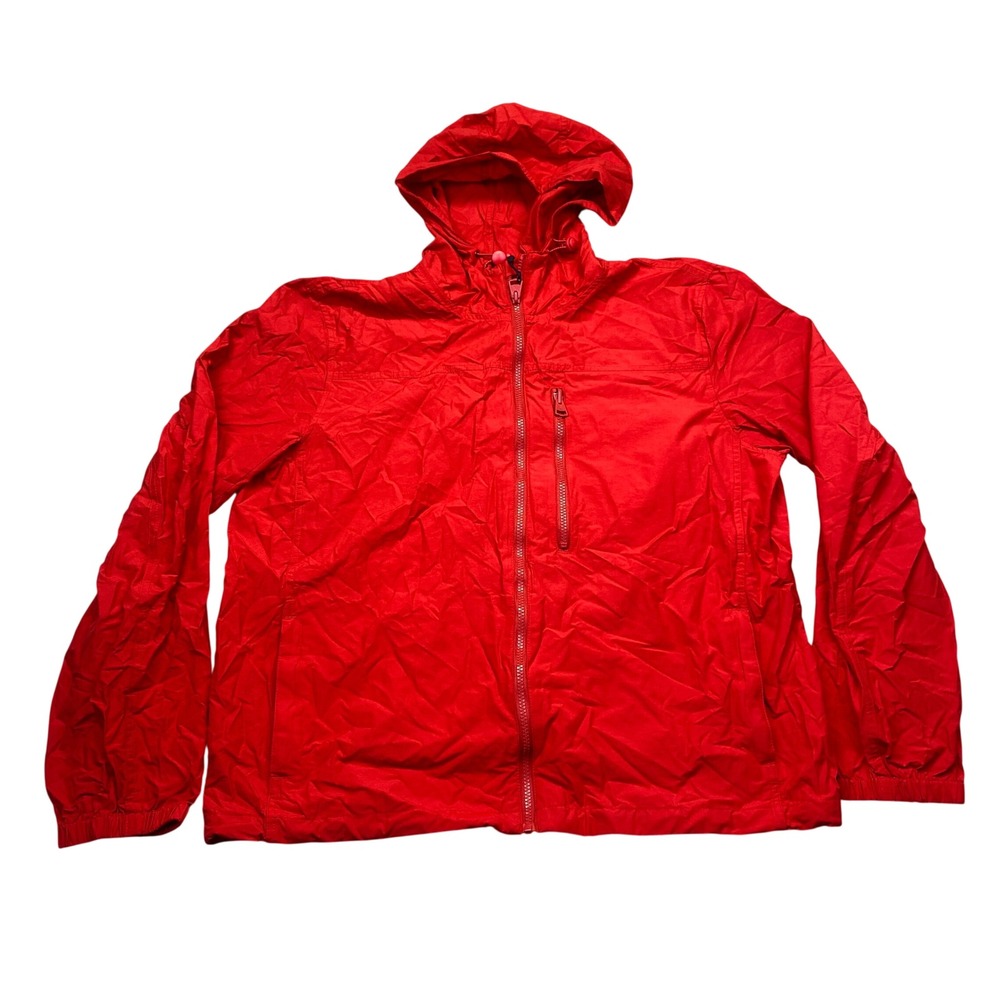 FatFace Pack Away Mac Jacket Mens XL Red Full Zip Hooded Windbreaker Grunge
